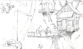 ‘House in the Tree’ Coloring page of a tree house picnic at Mort the Koala Bear’s house.